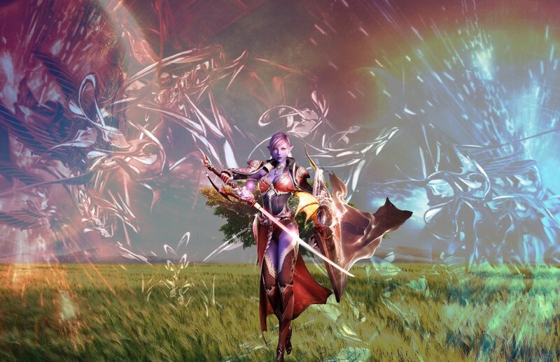 Elf Warrior in Field — Purple