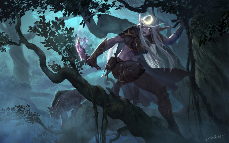 Elf Warrior in Forest — Blue, Dramatic