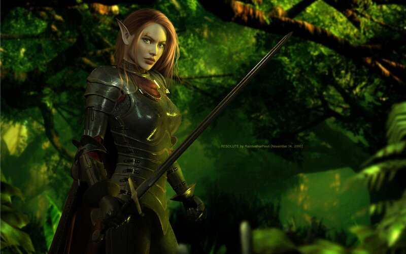 Elf Warrior in Forest — Green, Dramatic, Night, 3d Render