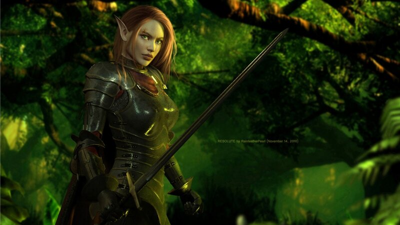Elf Warrior in Forest — Green, Dramatic, Night, Digital Art