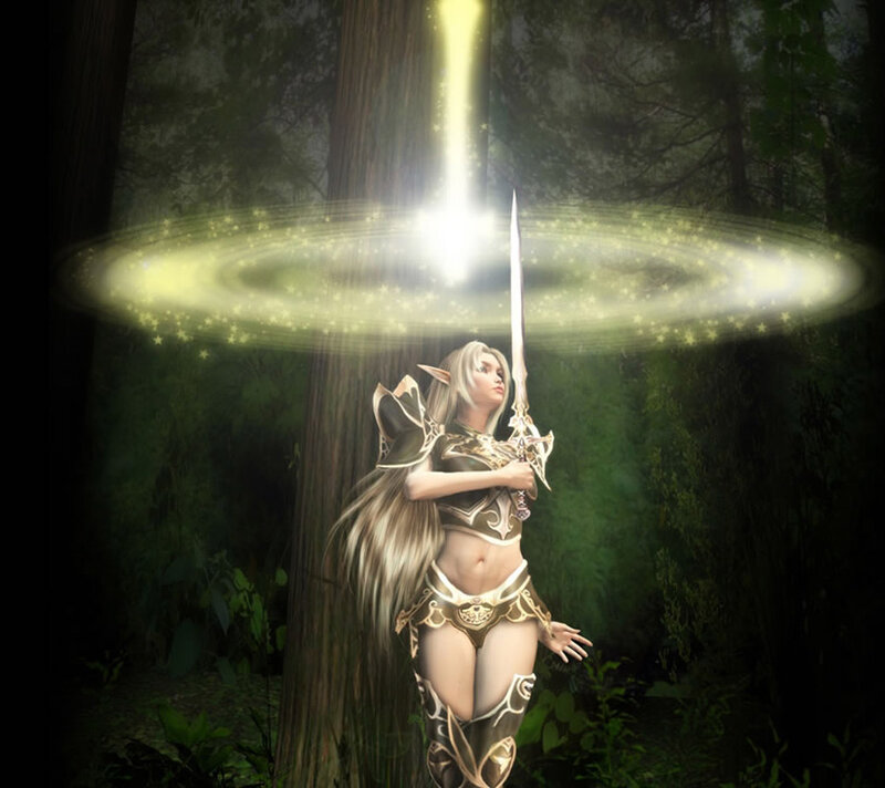 Elf Warrior in Forest — Green, Dramatic, Night
