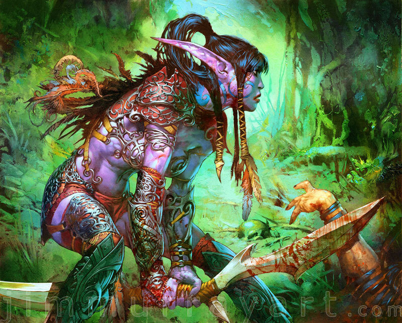 Elf Warrior in Forest — Green, Dramatic