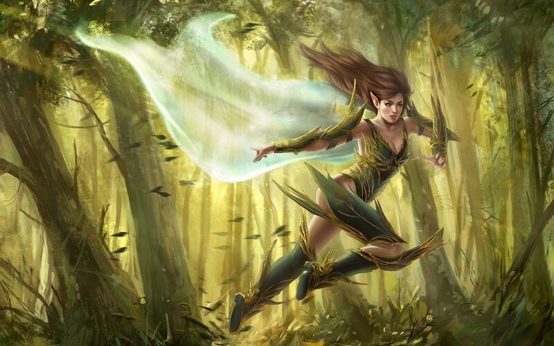 Elf Warrior in Forest — Green, Dynamic
