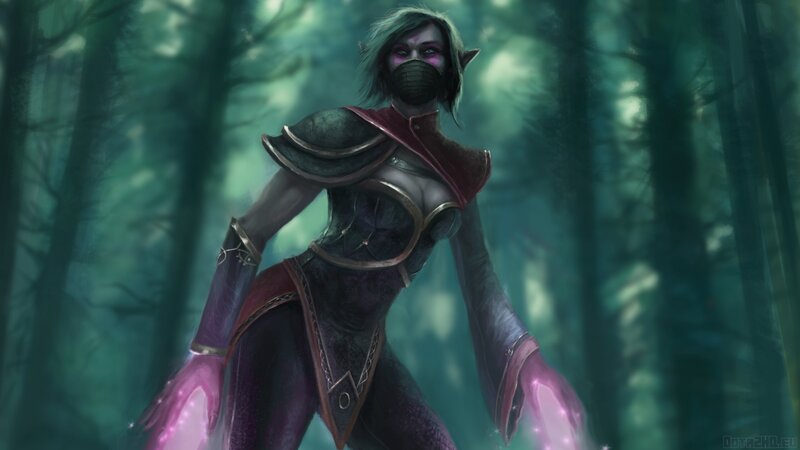 Elf Warrior in Forest — Green, Mysterious, Night, Digital Art, Mask