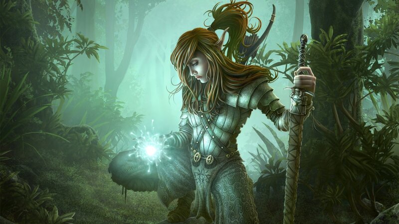 Elf Warrior in Forest — Green, Mysterious