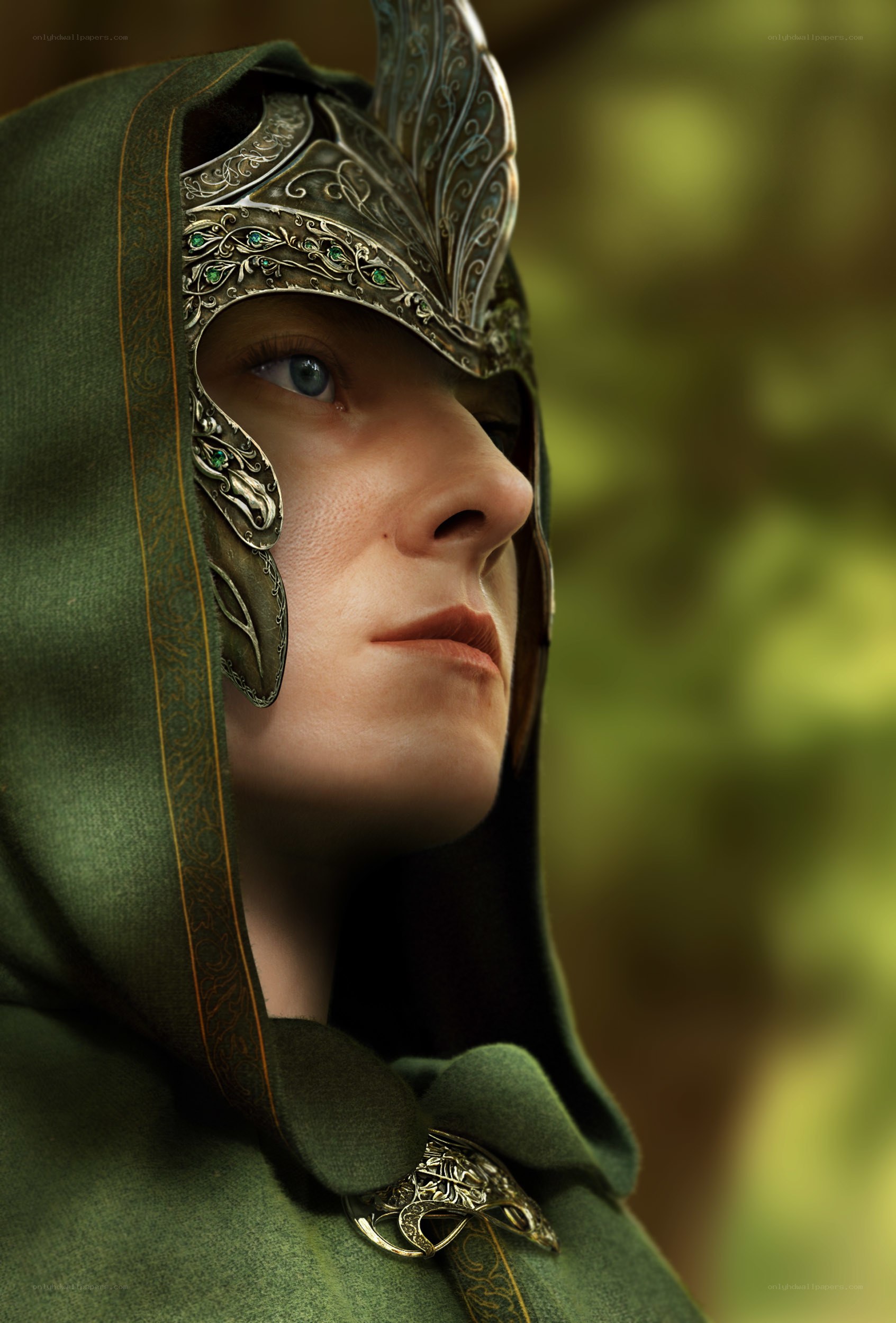 elf warrior in green cloak