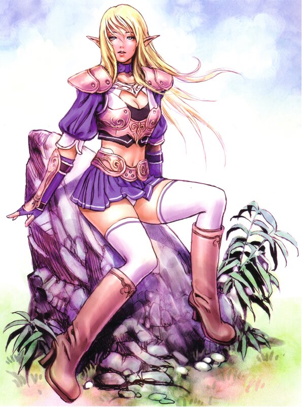 elf warrior in purple armor