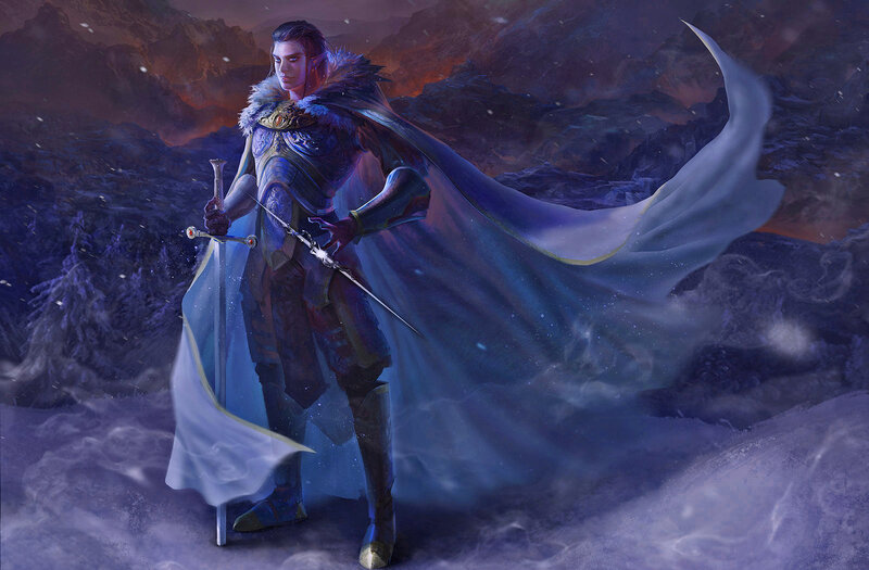 Elf Warrior in Snow — Blue, Dramatic