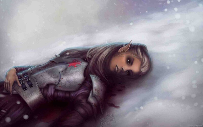 Elf Warrior in Snow — Gray, Dramatic