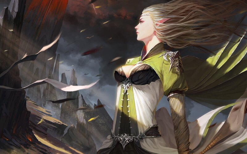 Elf Warrior in Storm — Green