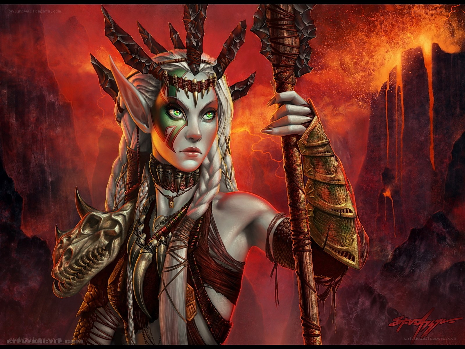 elf warrior in volcanic landscape