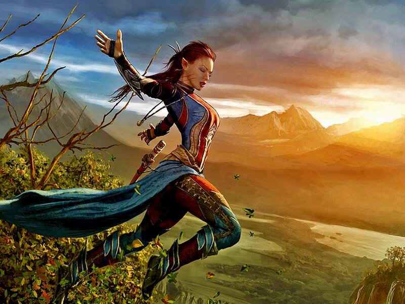 Elf Warrior Leaping — Blue