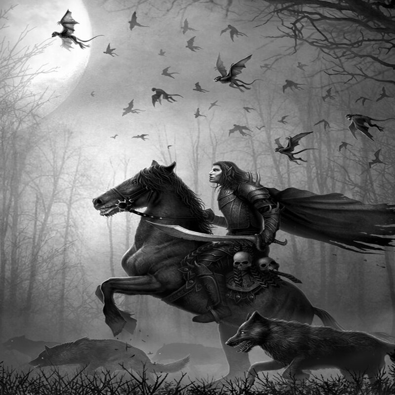 Elf Warrior on Horse — Black