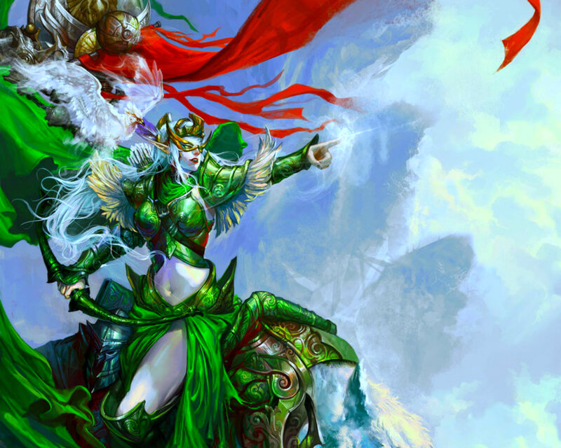 Elf Warrior on Horse — Green, Dramatic, Digital Art