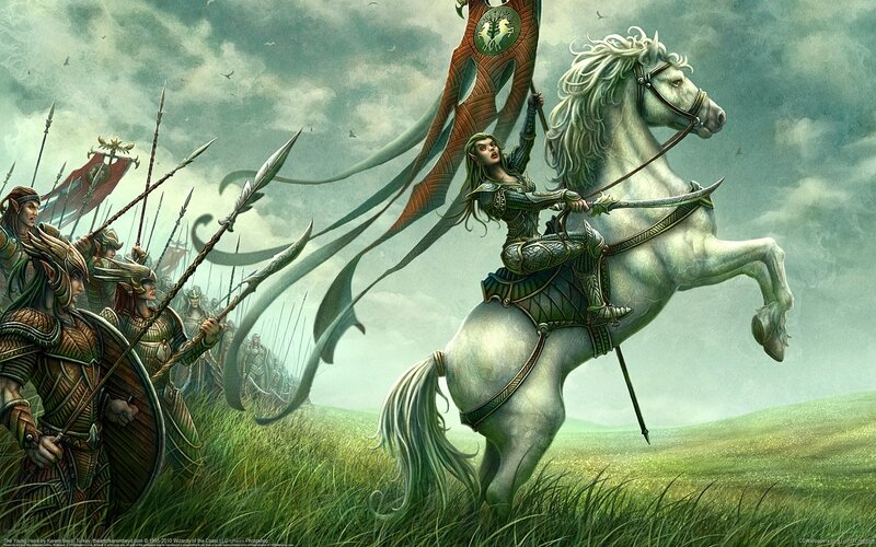 Elf Warrior on Horse — Green, Dramatic