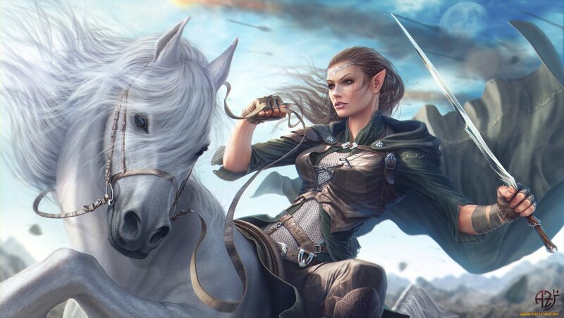 Elf Warrior on Horse — White