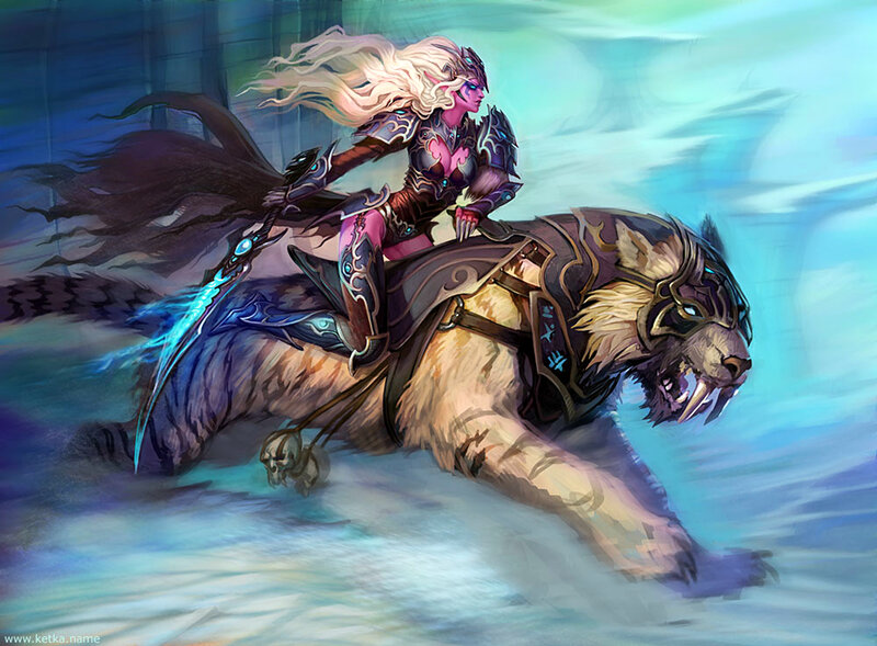 Elf Warrior on Saber-toothed Cat — Blue