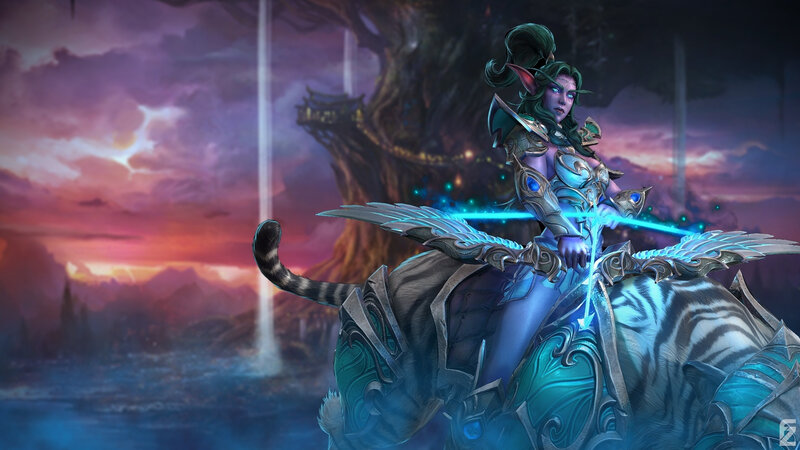 Elf Warrior on Tiger — Blue