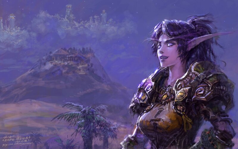 elf warrior overlooking a city