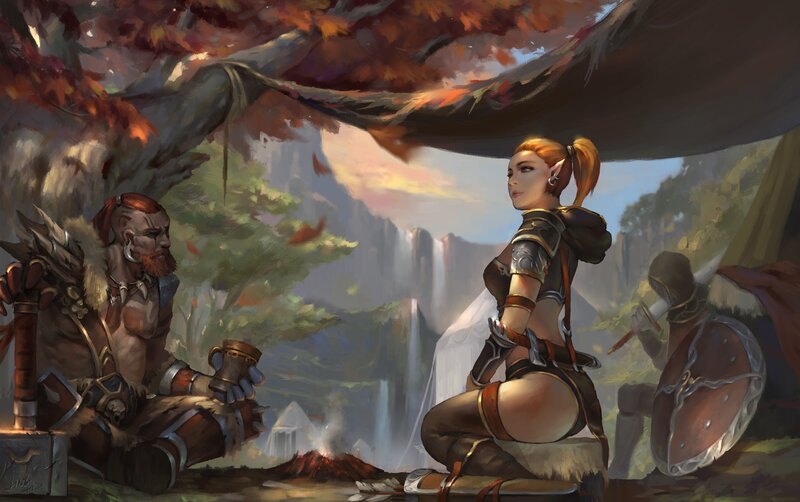 Elf Warrior Resting — Brown