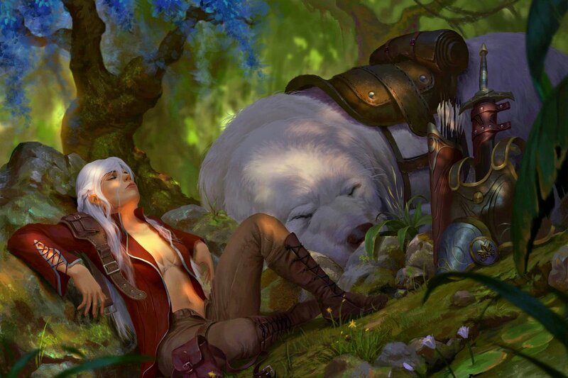 Elf Warrior Resting — Green