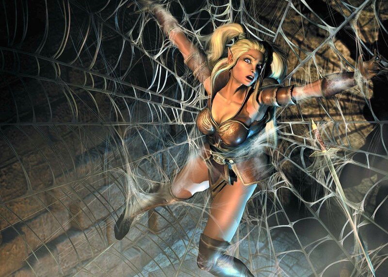 elf warrior trapped in web