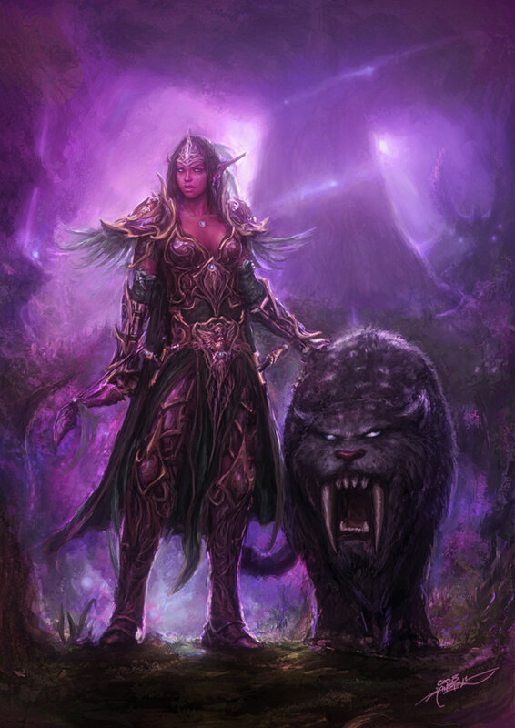 elf warrior with a beast