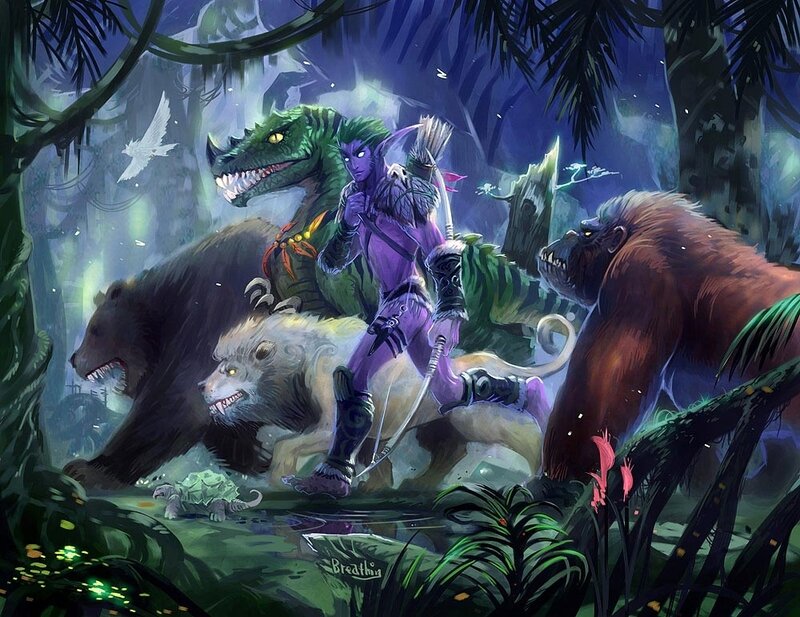 Elf Warrior with Animals — Purple