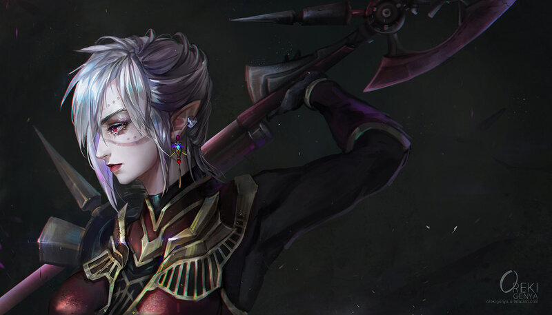 Elf Warrior with Axe — Black