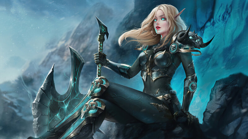 Elf Warrior with Axe — Blue, Dramatic