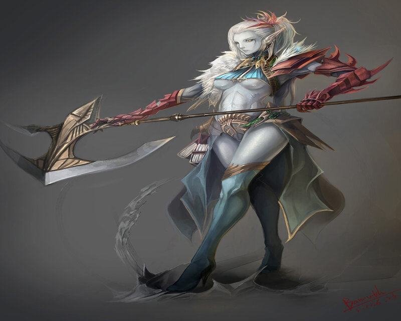 Elf Warrior with Axe — Gray