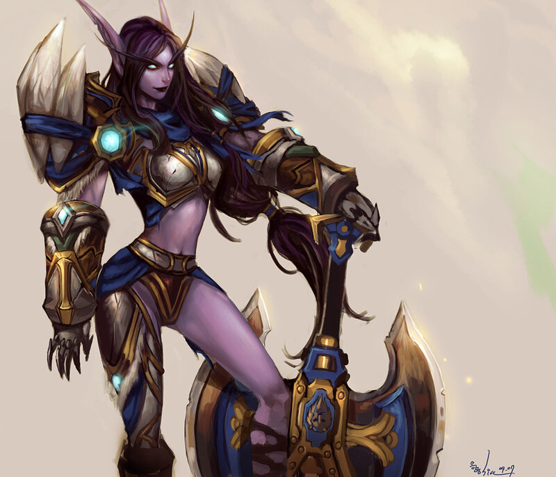 Elf Warrior with Axe — Purple, Dramatic