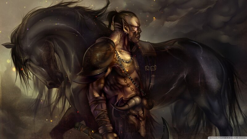 Elf Warrior with Black Horse