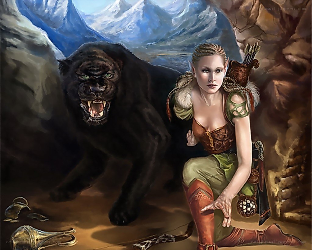 elf warrior with black panther