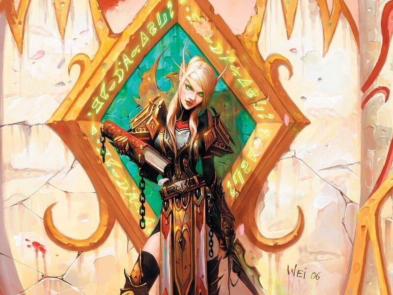 Elf Warrior with Book — Gold, Dramatic