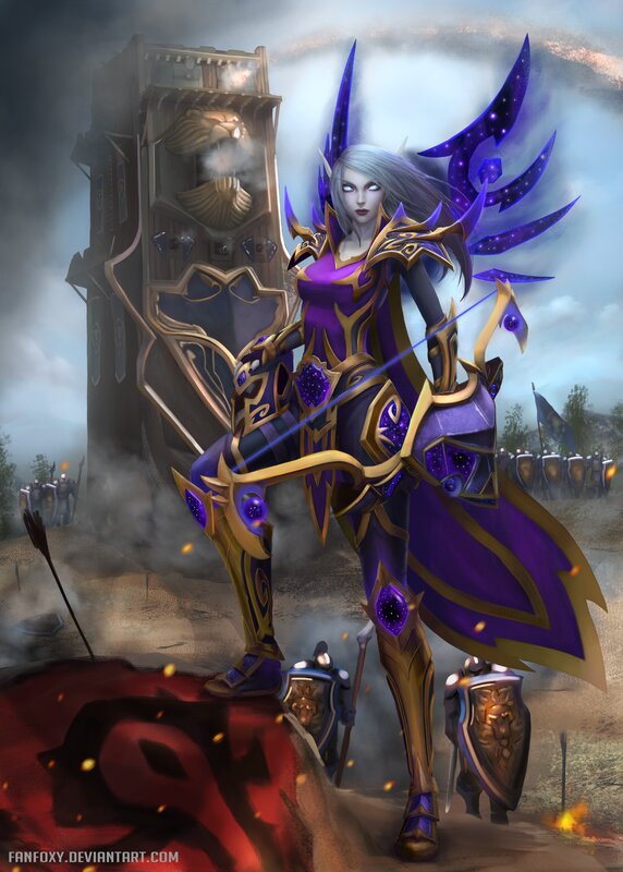Elf Warrior with Bow — Purple, Dramatic, Digital Art