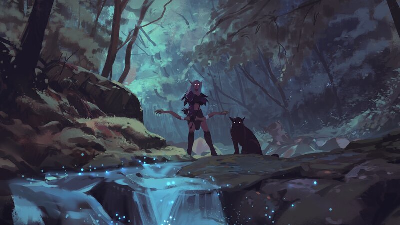 Elf Warrior with Cat — Blue