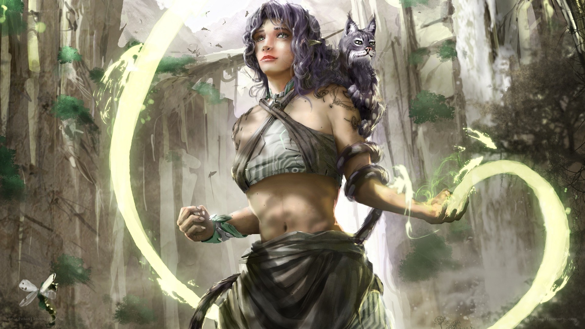 elf warrior with cat companion