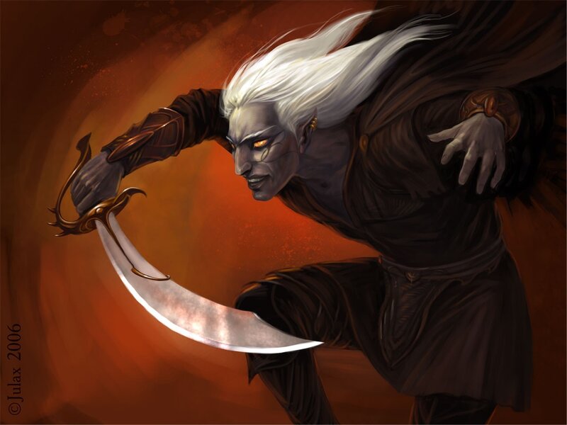 Elf Warrior with Curved Blade — Orange, Dramatic