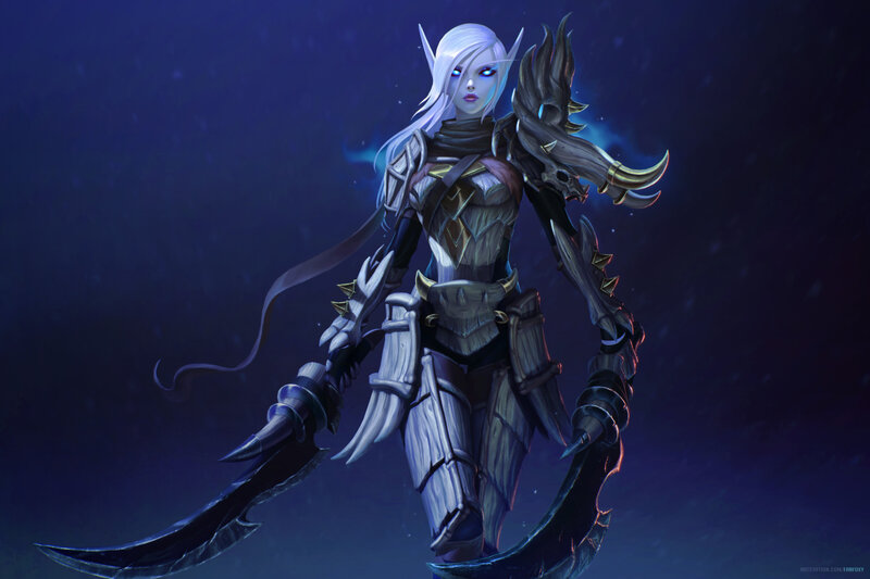 Elf Warrior with Curved Blades — Blue