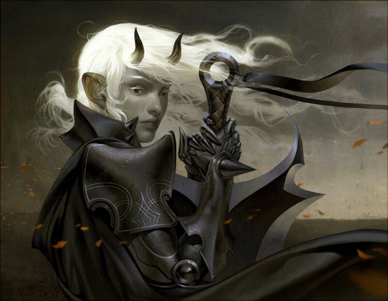 elf warrior with demonic horns