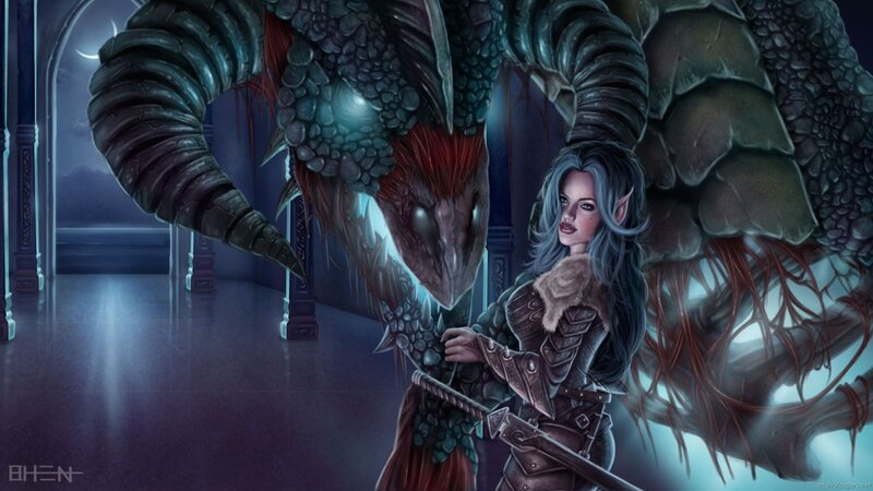 elf warrior with dragon