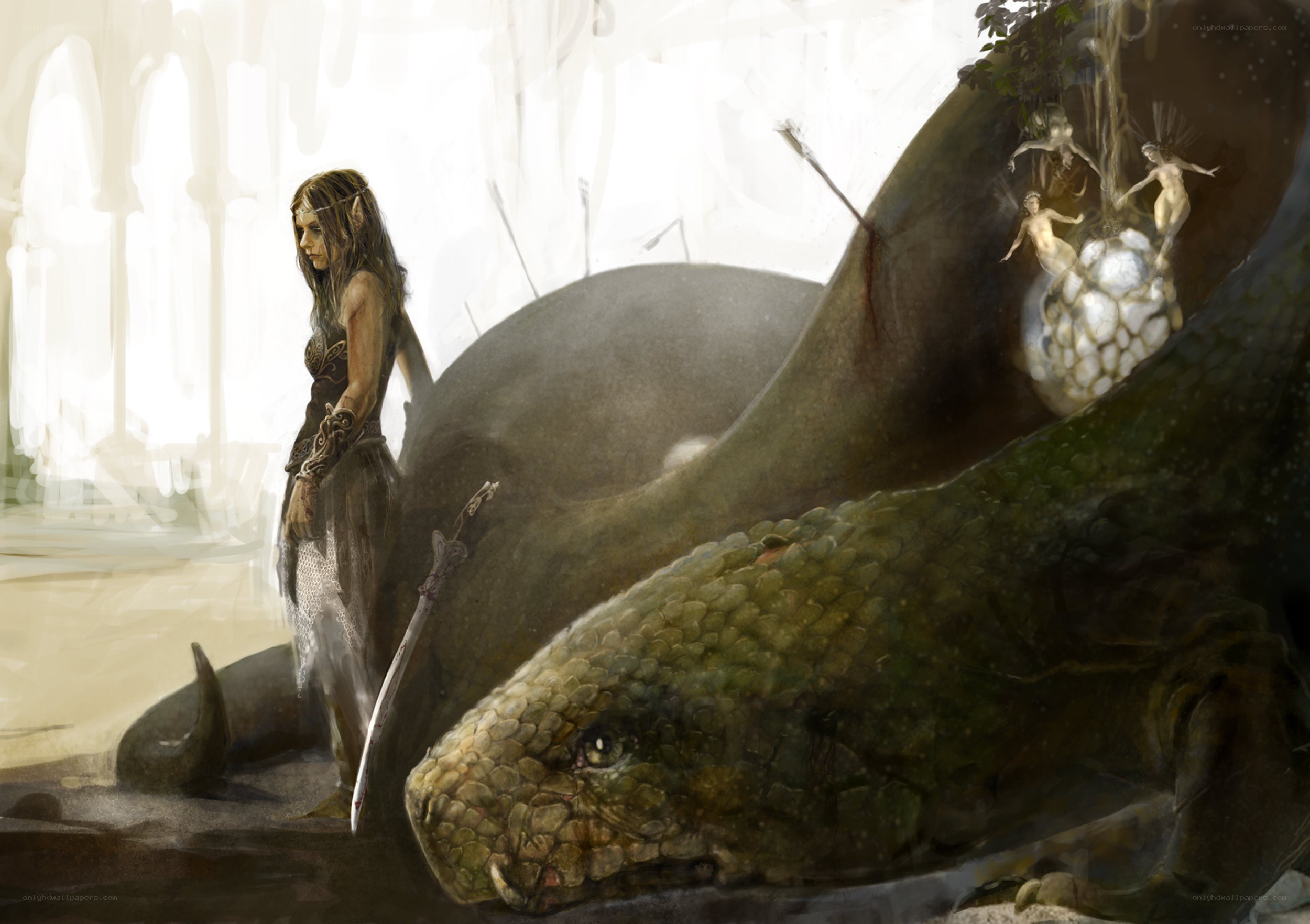 elf warrior with dragon