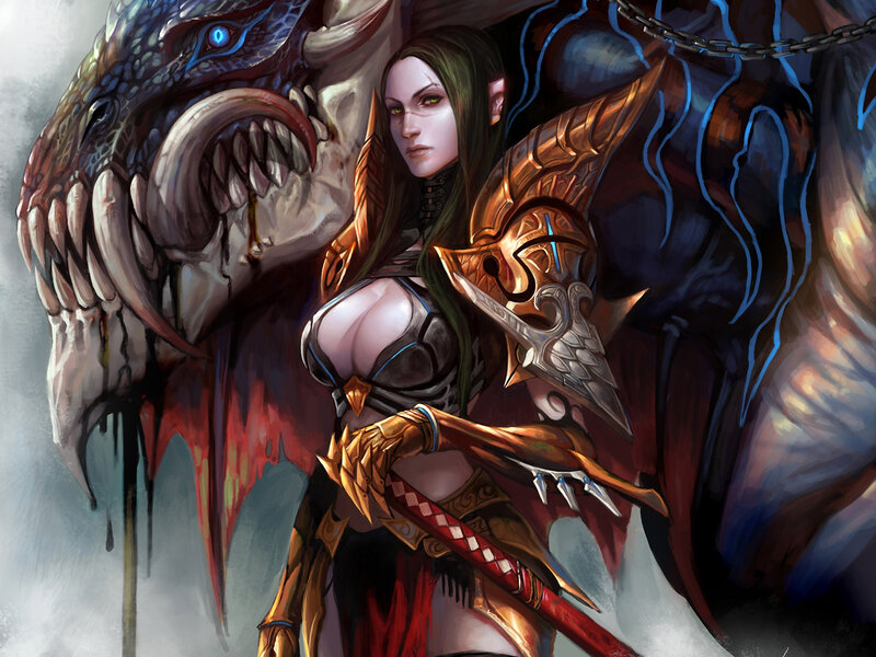 Elf Warrior with Dragon — Brown