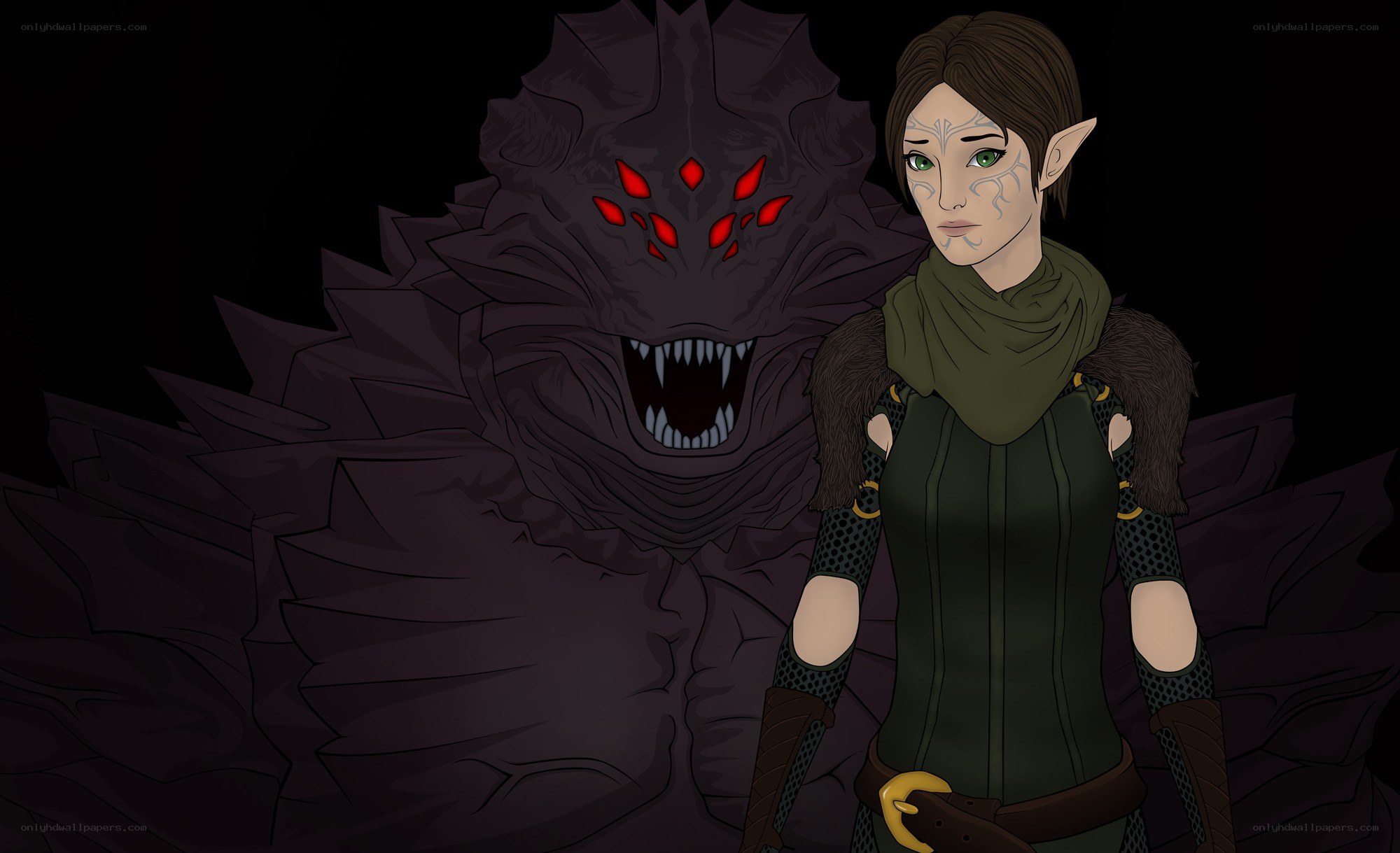 elf warrior with dragon companion