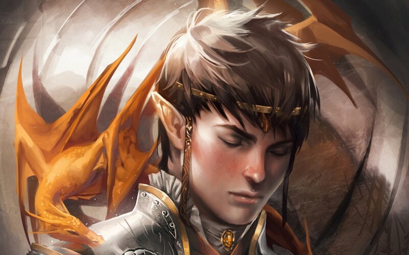 Elf Warrior with Dragon — Orange