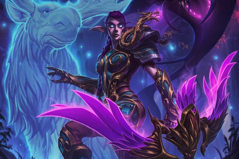 Elf Warrior with Dragon — Purple, Dramatic