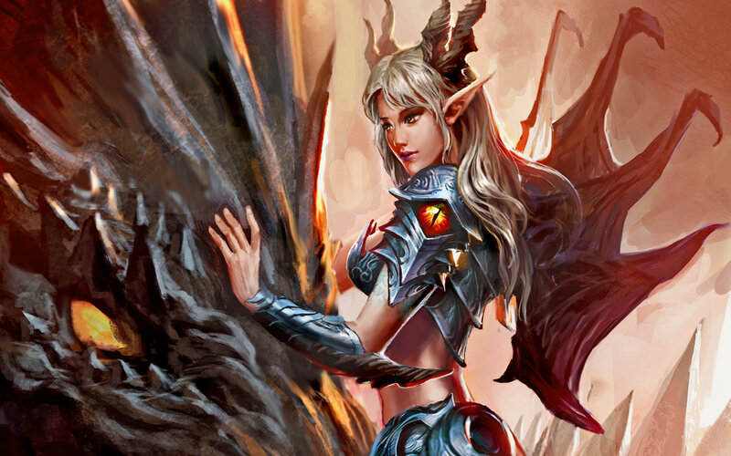 Elf Warrior with Dragon — Red, Dramatic