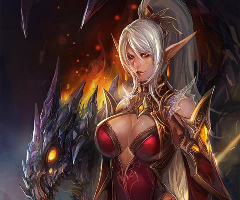 Elf Warrior with Dragon — Red