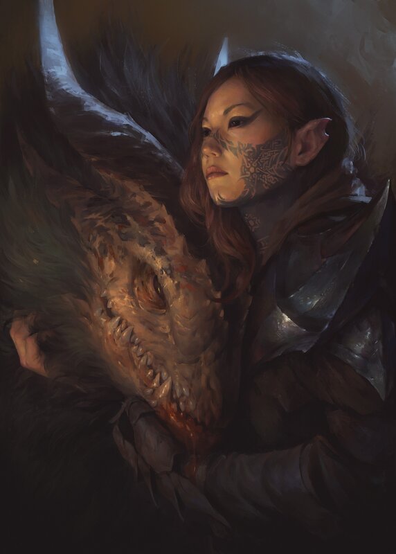 Elf Warrior with Dragon Skull